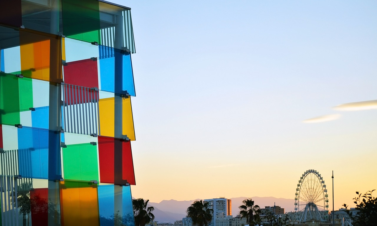 The Centre Pompidou Malaga at sunset