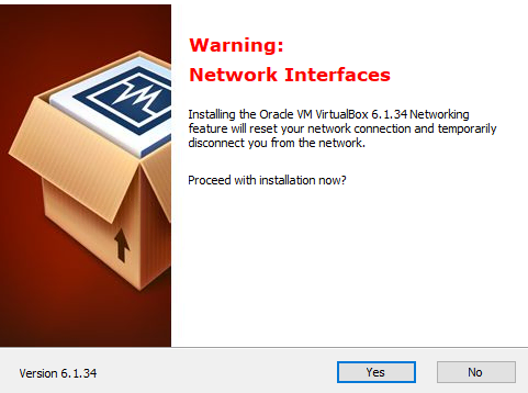 Alerta de fallo de internet durante instalación de VirtualBox
