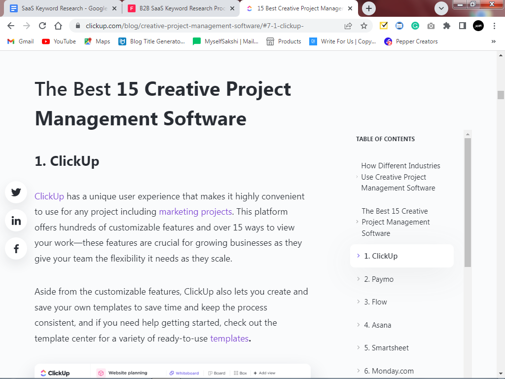 clickup article on 15 creative project management software