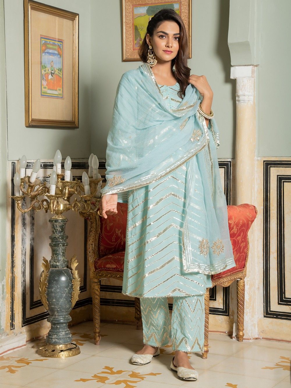 the loom - Powder Blue Cotton Gota Suit