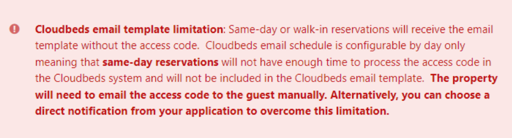 screenshot of cloudbeds email template limitation