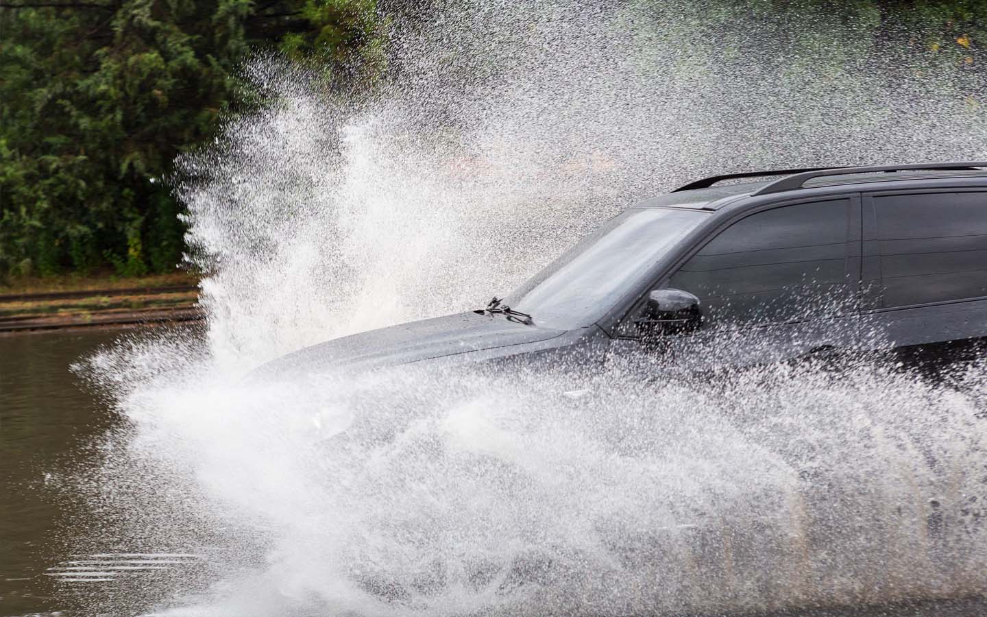 car splashing water