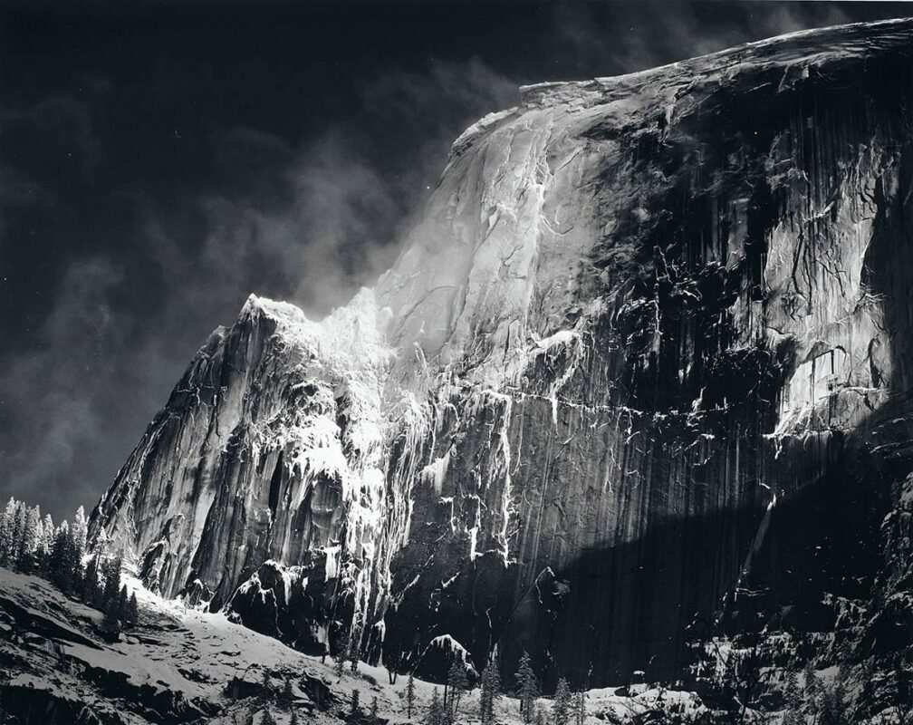 ansel adams half dome blowing snow