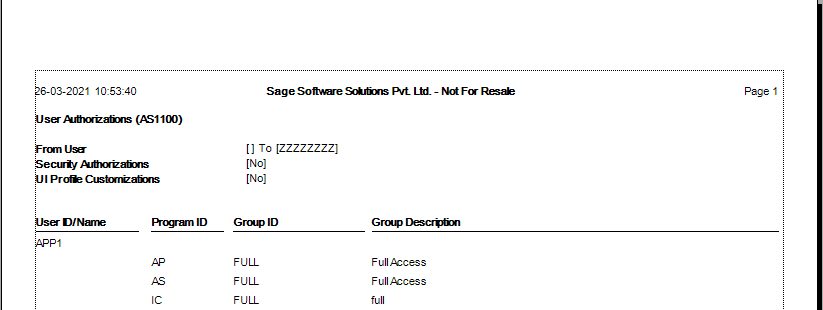 Administrative services >>Administrative reports>>User Authorization Reports 