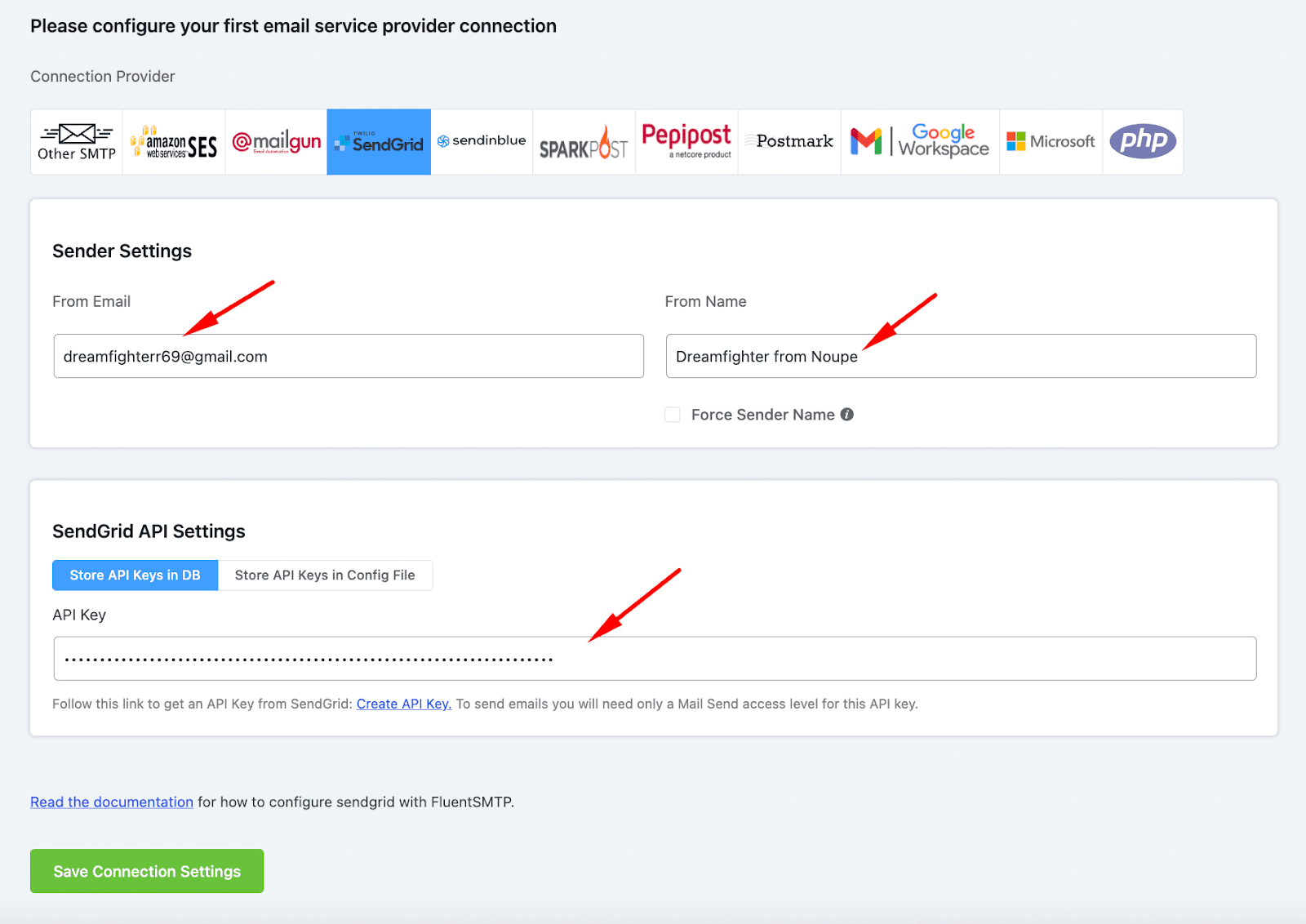 fluentsmtp configuration