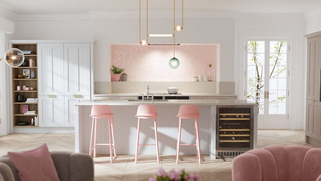 White and pink kitchen