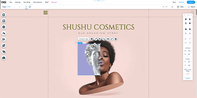 Interface do Construtor de Sites Wix