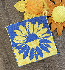 blue and yellow sunflower potholders