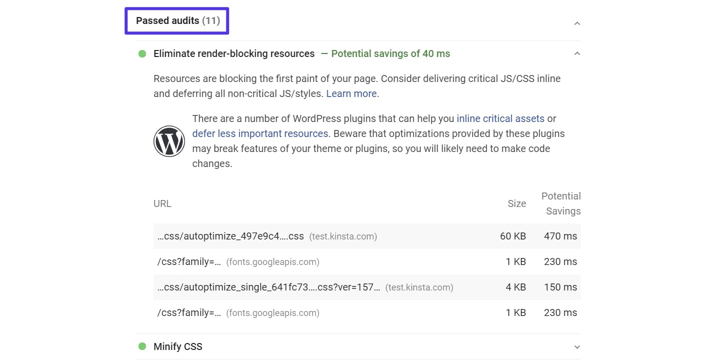 Detailed results of PageSpeed ​​w / Automatic maximization and Async JavaScript