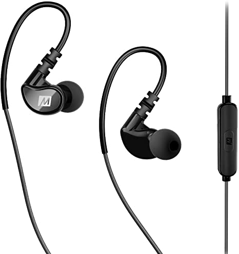 MEE audio M6 X1 Wired In-Ear Sports Headphones with Microphone and Remote – Sweatproof Secure Fit Earphones for Running, Jogging, and Gym Workouts (Black) (EP-X1-GYBK)