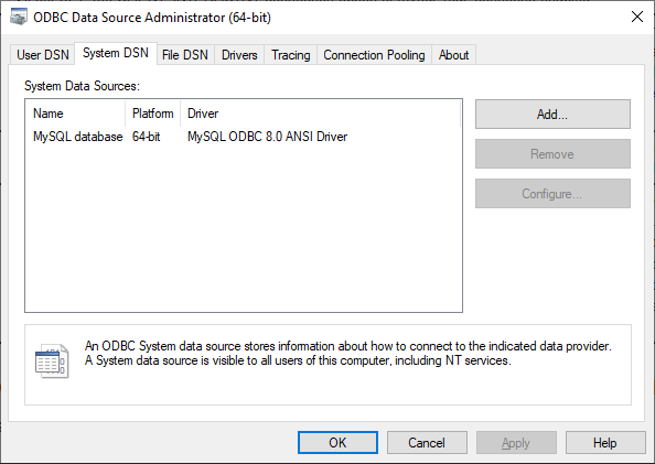 ODBC Data Source Administrator Dialog