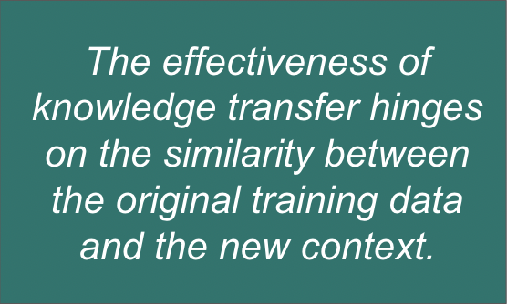 Pull quote - "The effectiveness of knowledge transfer hinges on the similarity between the original training data and the new context."