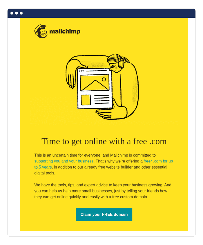 Ví dụ về email bán kèm của Mailchimp