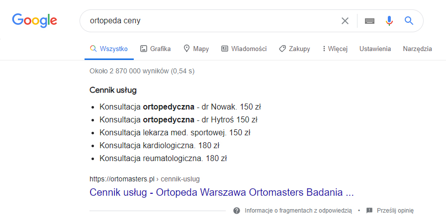 Cennik w wyszukiwarce Google - Simpliteca