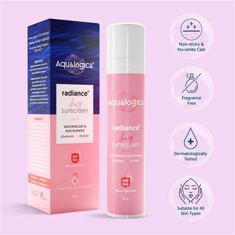 Aqualogica Radiance+ Dewy Sunscreen is a spf 50 cream 