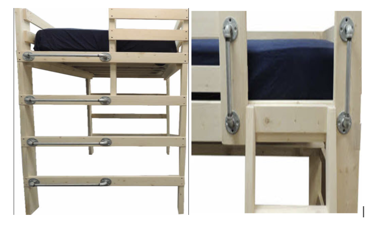 Pipe ladders and handrails are bunk bed accessories that enhance safety