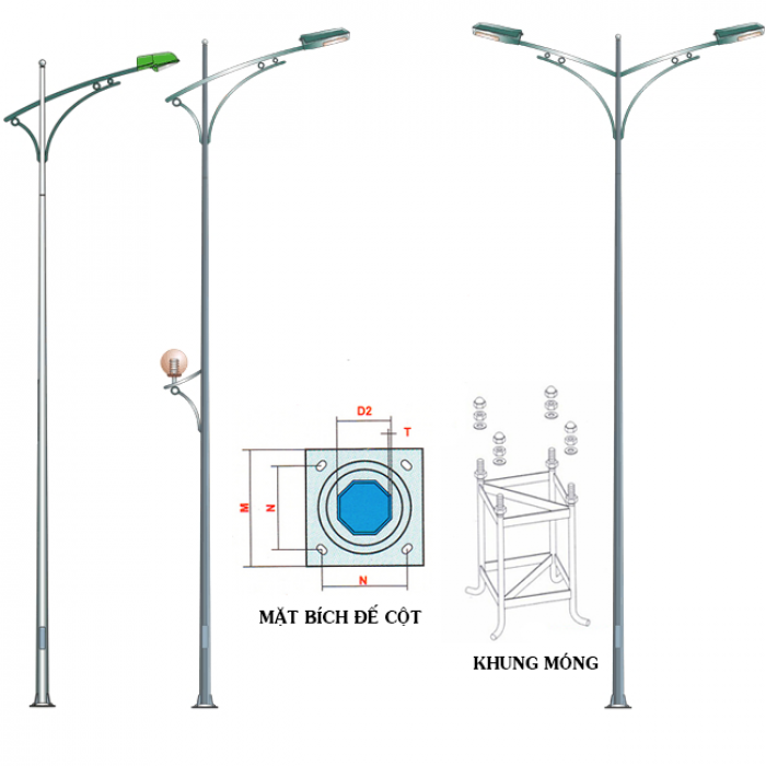 Kết quả hình ảnh cho cá»t Äèn cao áp 8m bát giác rá»i cần BG8-78