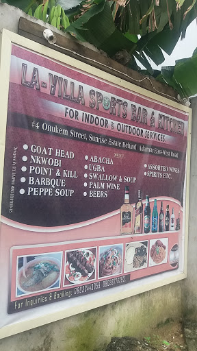 La-Villa Sports Bar & Kitchen, Sunrise Estate, 4 Onukem Street, Rumudara, Port Harcourt, Nigeria, Bar, state Rivers