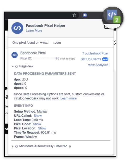 Facebook pixel helper