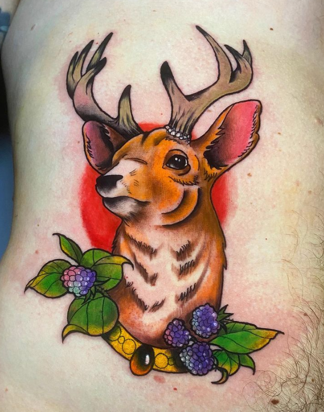 Neo Traditional Stag Tattoo Designs Ideas