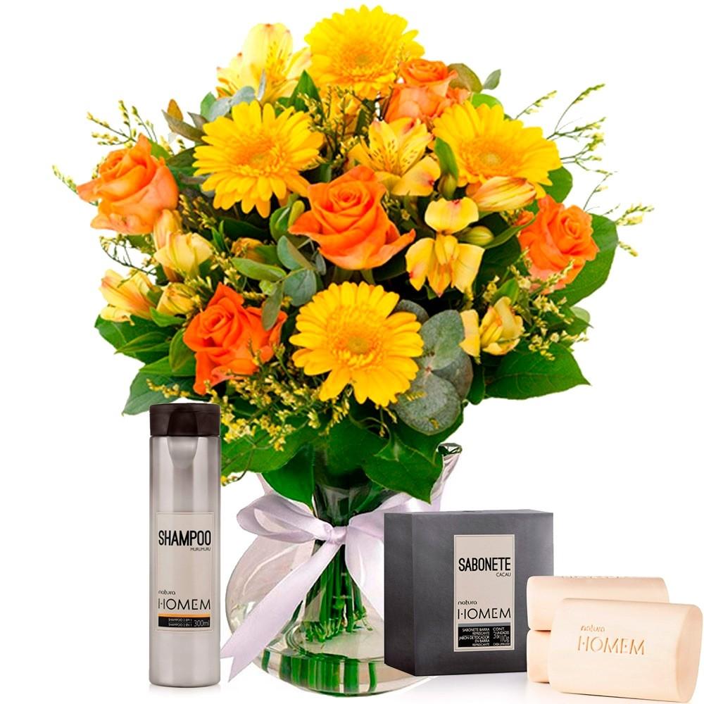 Sinfonia de Flores em Amarelo com Kit Natura Homem