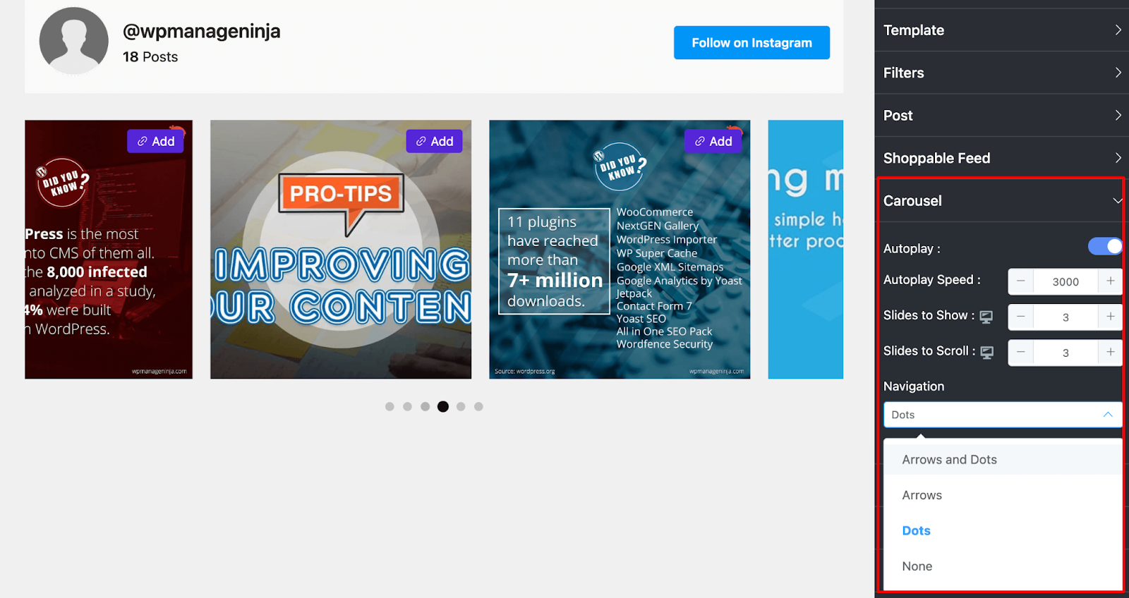 WP Social Ninja Carousel Settings