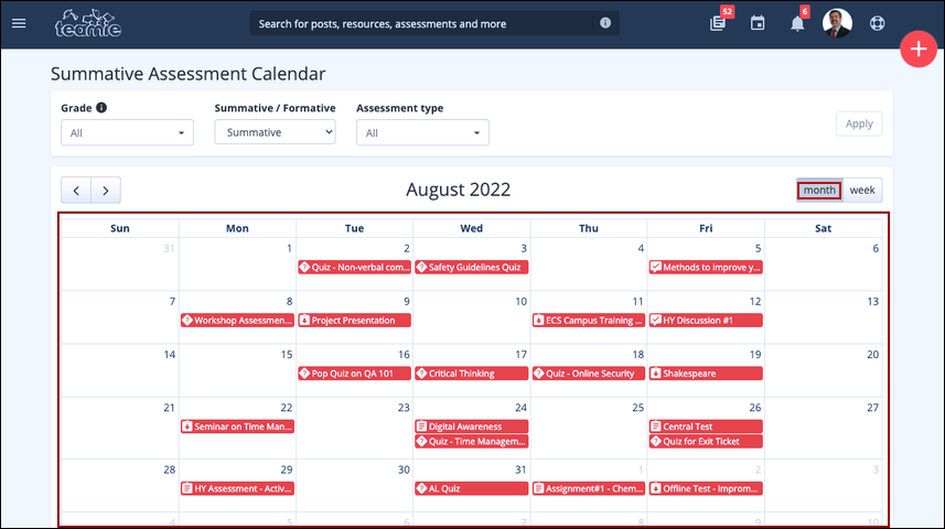 Summative Assessment Calendar