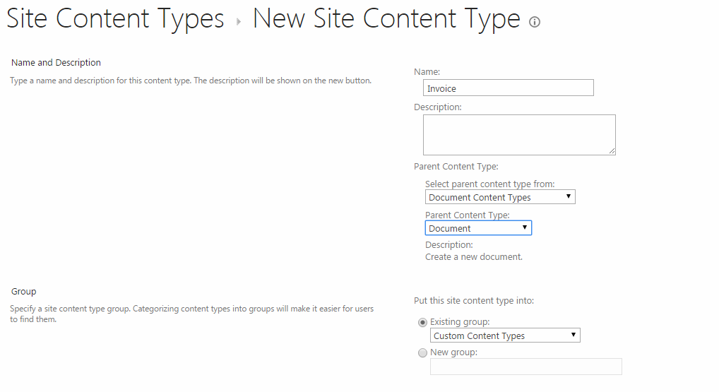 Create New Site Content Type - Create Site Columns