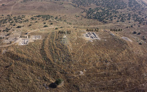 Aerial view showing the locations of the excavated areas