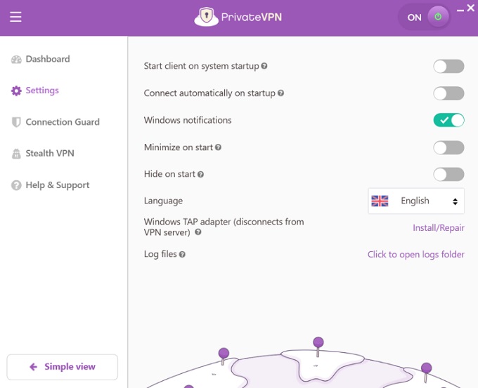 PrivateVPN settings