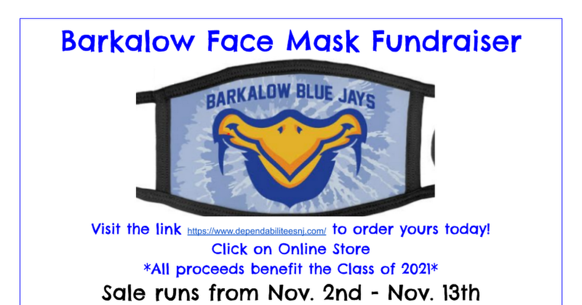 Barkalow Face Mask Fundraiser 2020