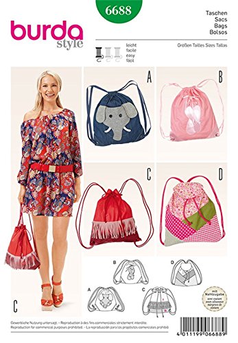 Burda B6688 Sewing Pattern Bags, Paper, White, 19 x 13 x 1 cm