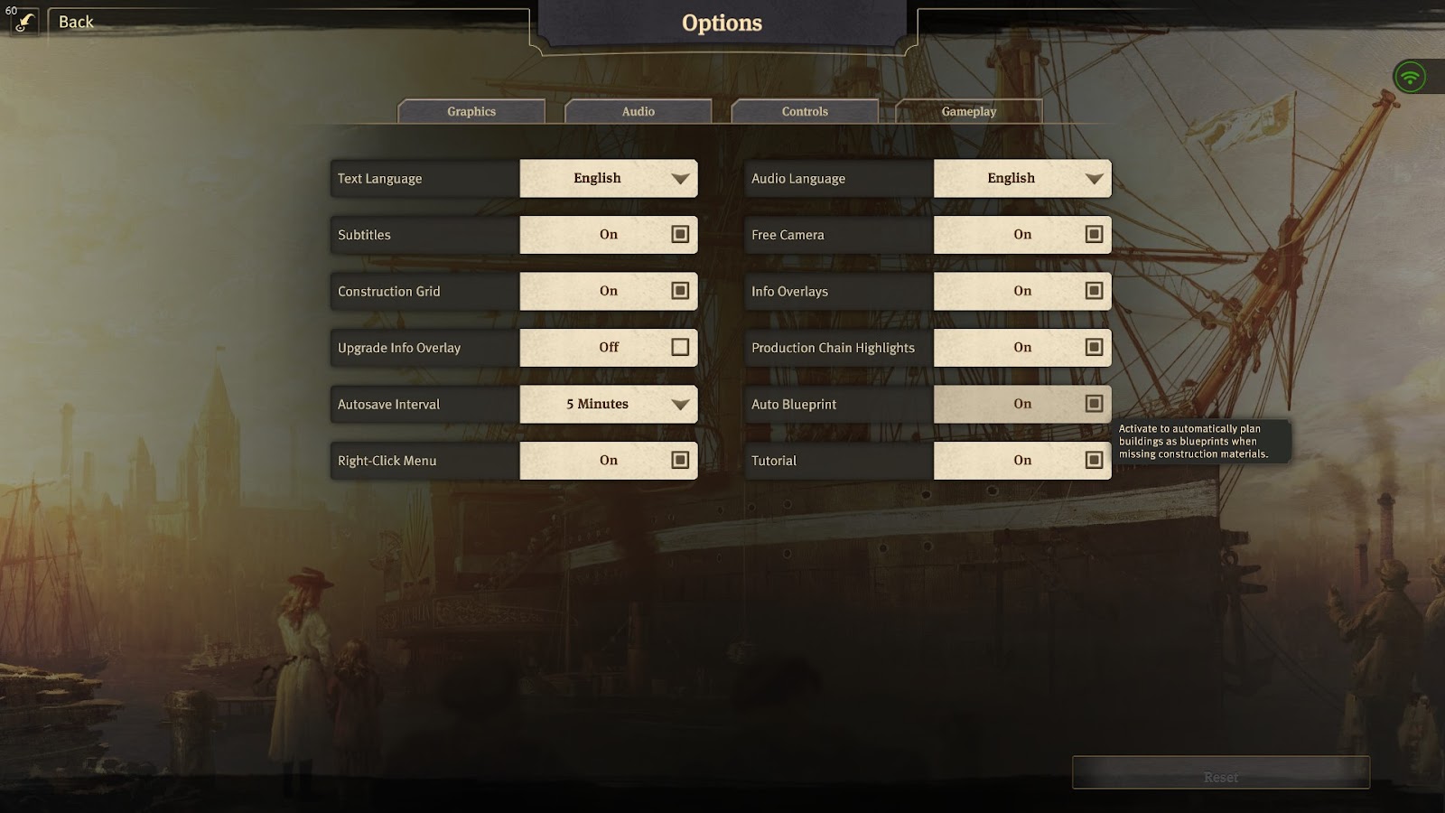 Subtitles on-off, text language, right-click menu and some other options