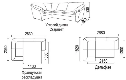 Чертежи угловых диванов с размерами