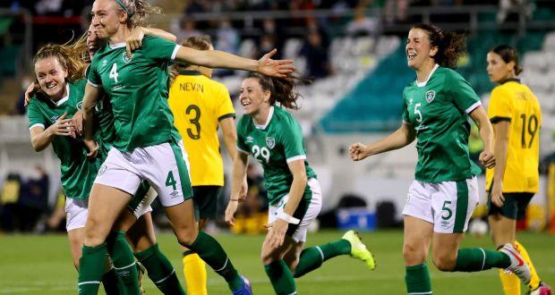  Louise Quinn celebrates scoring the Republic of Ireland's winner against Australia at Tallaght Stadium. Photograph: James Crombie/Inpho 