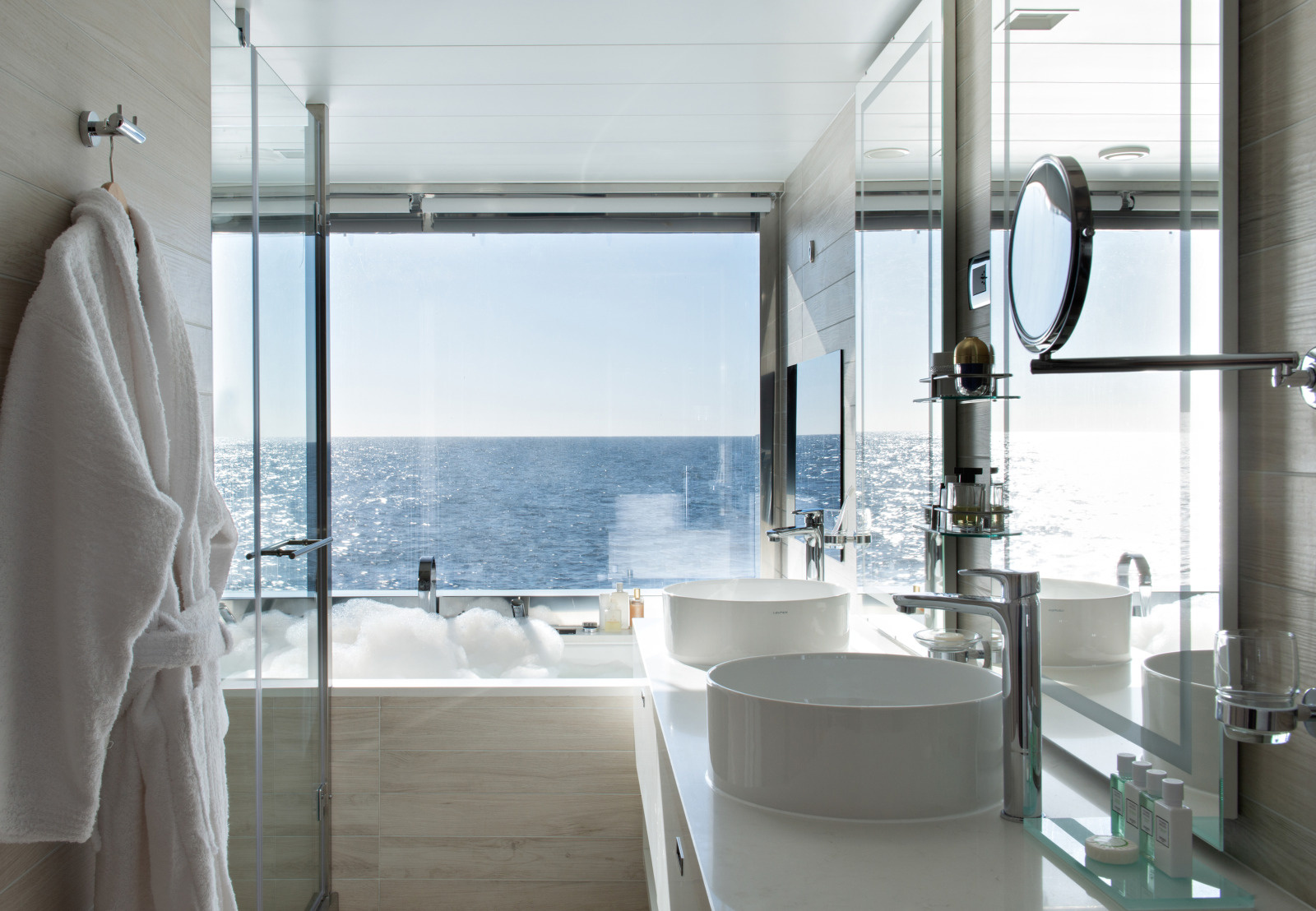 A private Jacuzzi with a view from the master bathroom