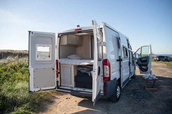 RV opened from behind near sea