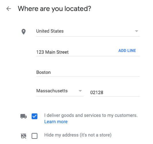google my business for restaurants location address