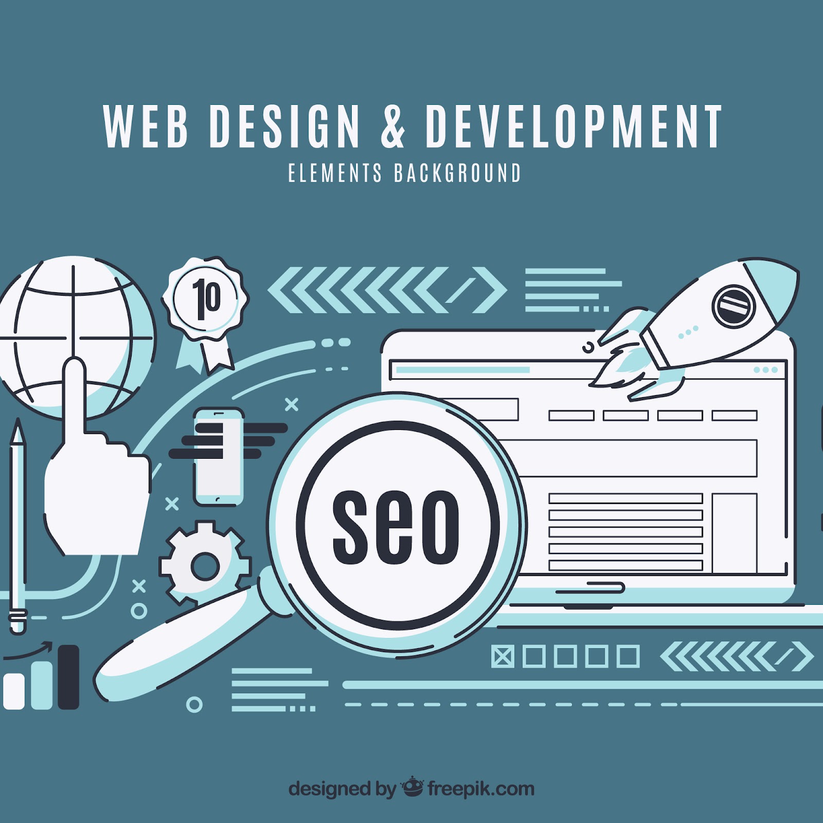 An illustrative design of different web design and development elements