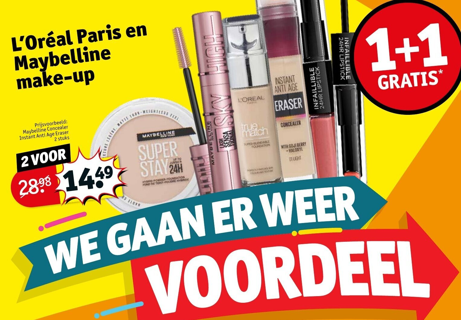 Aanbieding in de Kruidvat folder op L'Oreal Paris en Maybelline make-up. De aanbieding is gevonden in de folder van Kruidvat in de AlleFolders app.