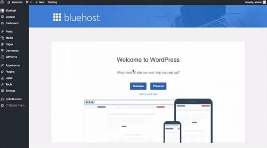 Welcome to your Bluehost WordPress dashboard