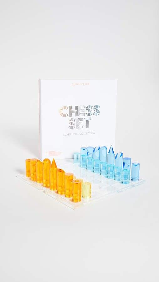 Sunny Life Clear Lucite Blue Yellow Orange Chess Set