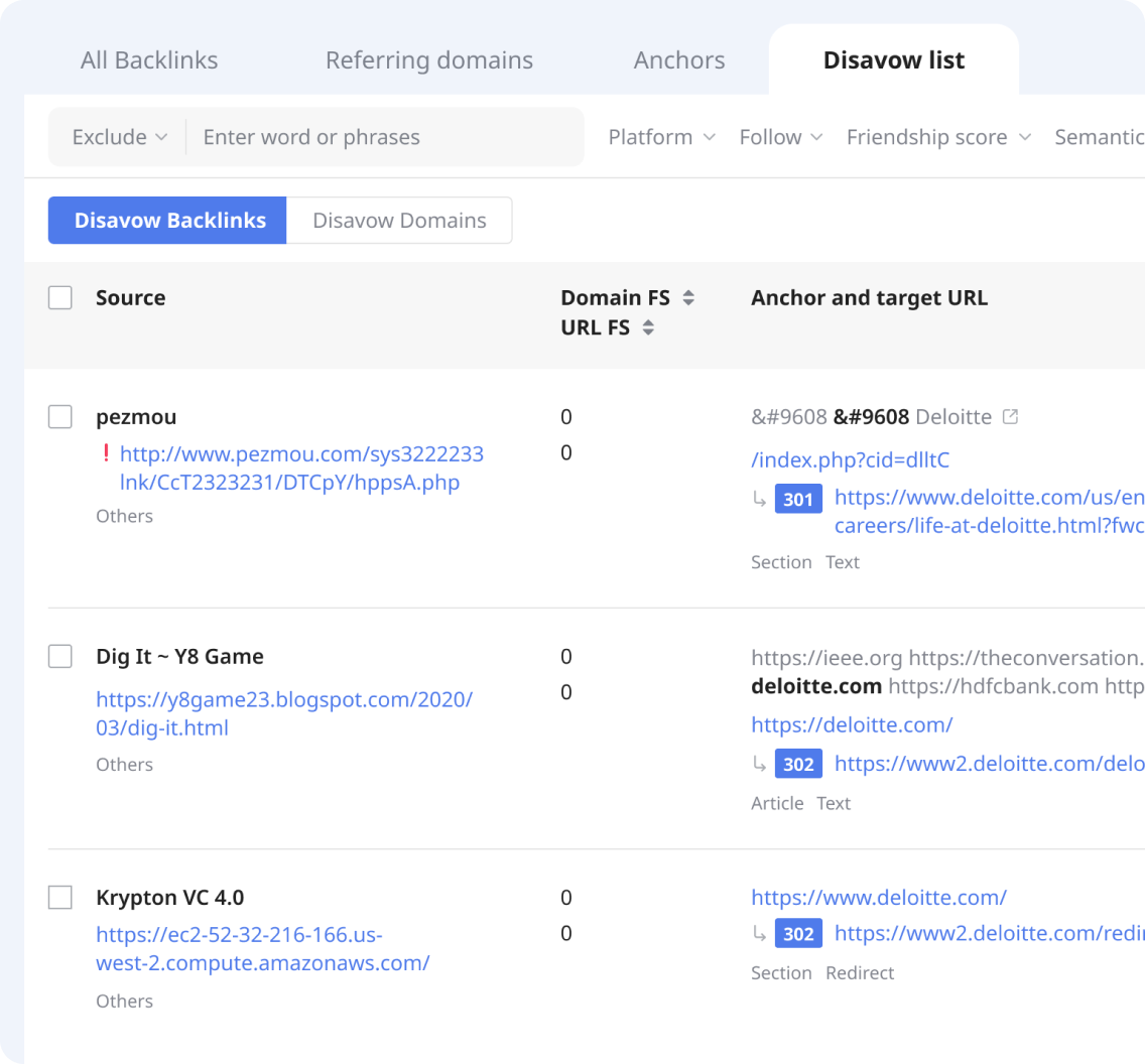 Step 3 to use BacklinkGap disavow tool 