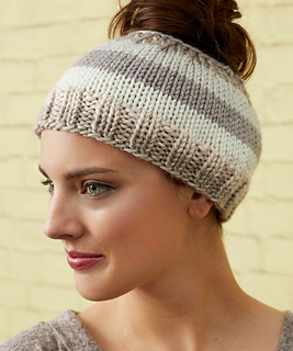 striped messy bun knit beanie