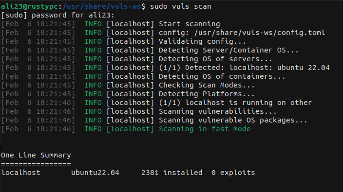 Vuls as a vulnerability scanner on Ubuntu