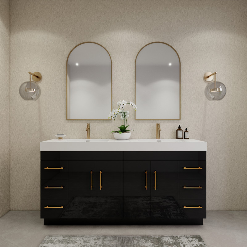 Elsa Freestanding Luxury Bathroom Vanity in High Gloss Black | Moreno Bath Nationwide Bathroom Vanity Supplier Store