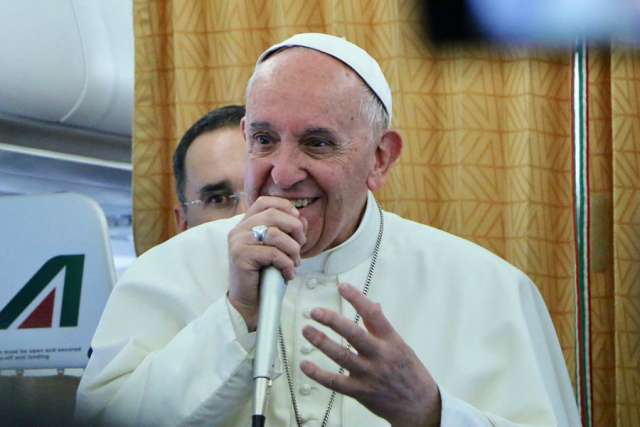 Pope Francis aboard the papal plane on April 29, 2017. Credit: Ed Pentin/EWTN News.