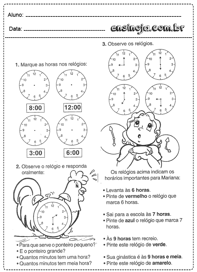 Atividades com relógio para imprimir - Ensinoja