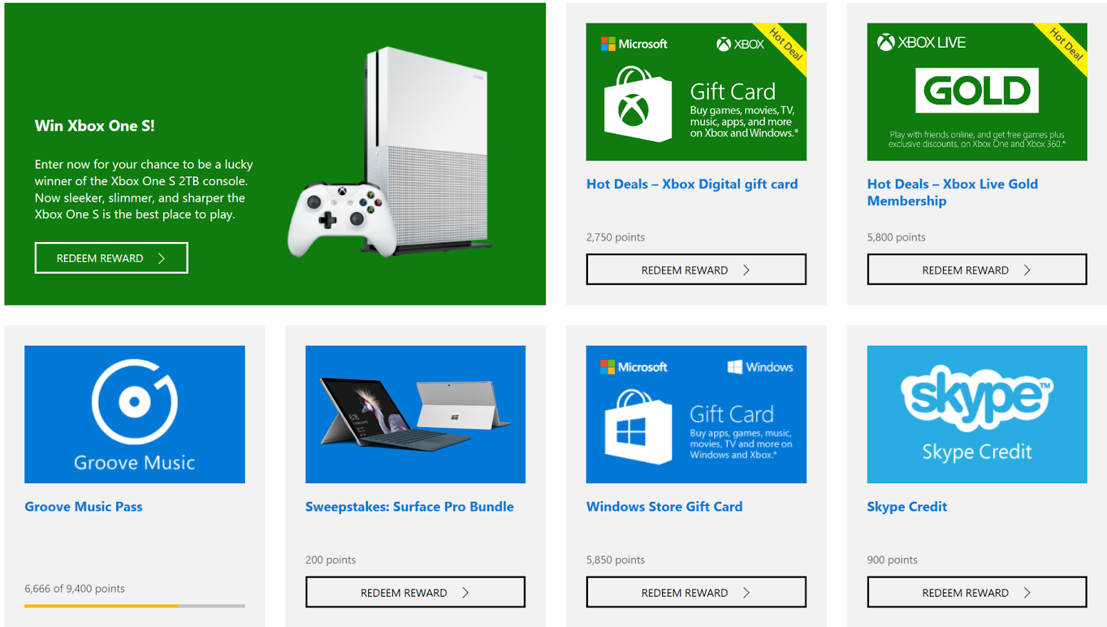 Microsoft Rewards is very limited, as it only rewards its users with these products.