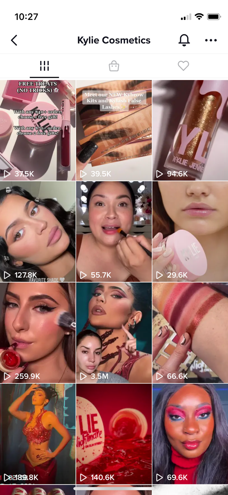 TIkTok feed for Kylie Cosmetics - social commerce